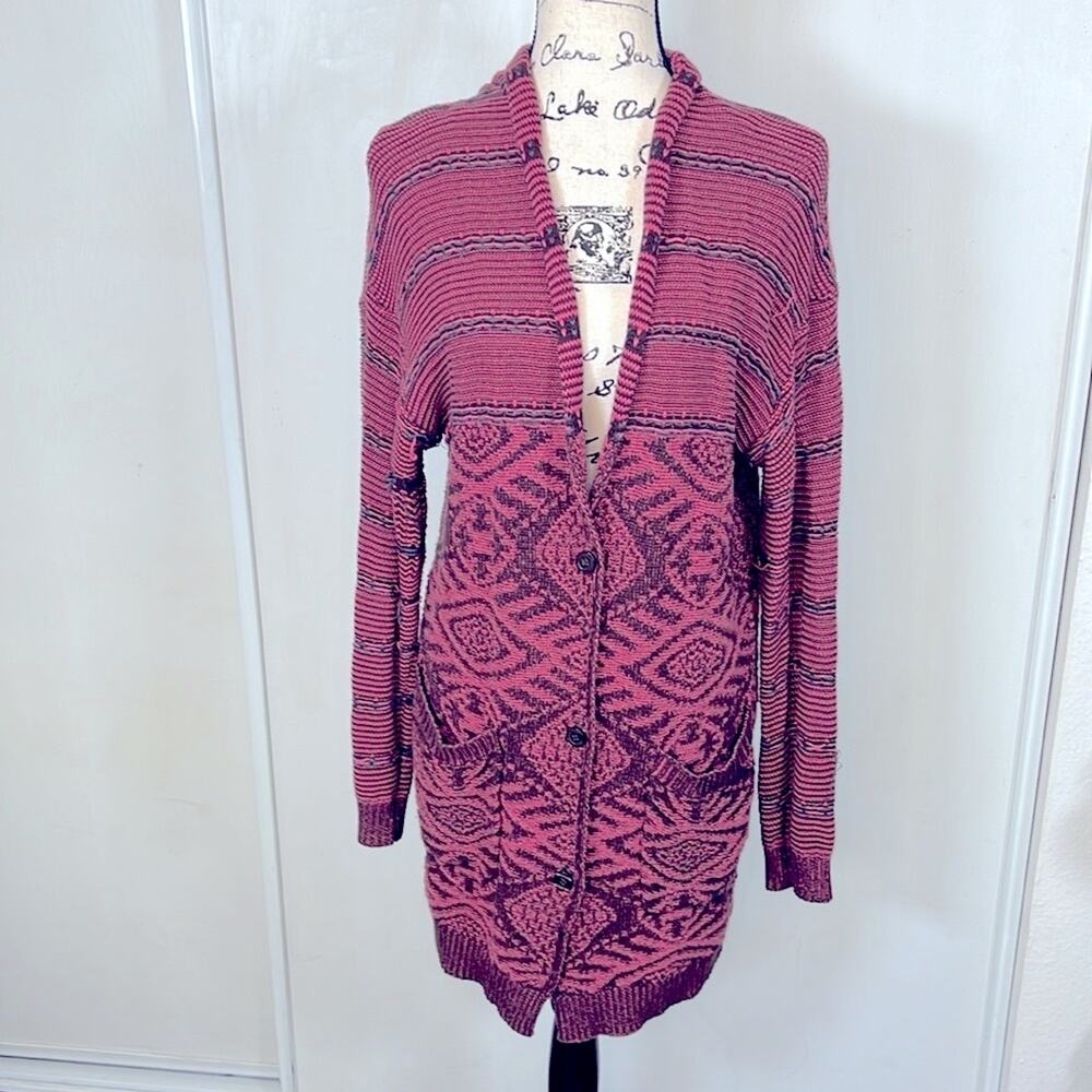 BP Nordstrom Pink & Brown Knit Cardigan Sweater Size Large